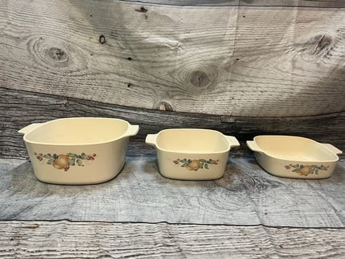 Vintage Set Of 3 Corningware "Abundance" Pattern Casserole Dishes/No Lids