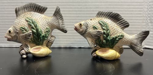Retired Fitz & Floyd FISH MARKET Salt & Pepper Shakers 1992 Bass