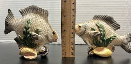 Retired Fitz & Floyd FISH MARKET Salt & Pepper Shakers 1992 Bass - Thumbnail 4