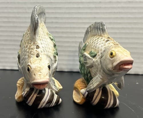 Retired Fitz & Floyd FISH MARKET Salt & Pepper Shakers 1992 Bass - Thumbnail 3