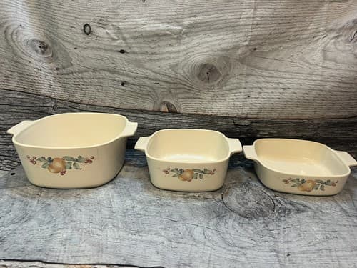 Vintage Set Of 3 Corningware "Abundance" Pattern Casserole Dishes/No Lids - Thumbnail 2