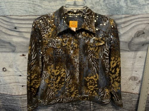 RUBY RD Women's Size 10P Animal Print Button Down Long Sleeve Jacket
