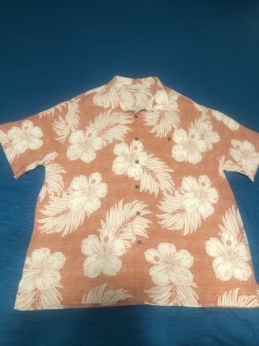 Caribbean Hawaiian Button Up Shirt Mens Size XL Orange Floral Short Sleeve