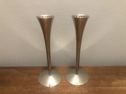 AS Solingen Germany Set Of 2 Stainless Steel Modern Candlestick Holders