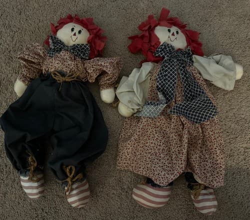 COUNTRY FOLK ART CLOTH RAG DOLLS ANN & ANDY HANDCRAFTED 16”