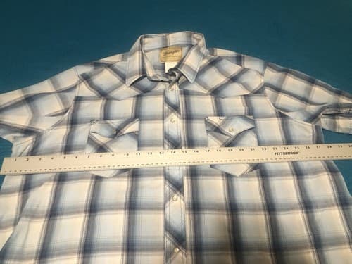 Wrangler Shirt Blue Plaid 2XL Western Pearl Snap Short Sleeve Button Up Cotton - Thumbnail 4