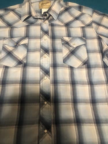 Wrangler Shirt Blue Plaid 2XL Western Pearl Snap Short Sleeve Button Up Cotton - Thumbnail 3