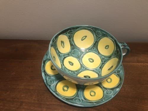 Vintage 80's Signed A-10 Italy Stoneware Handmade Mug and Saucer Handpainted - Thumbnail 4