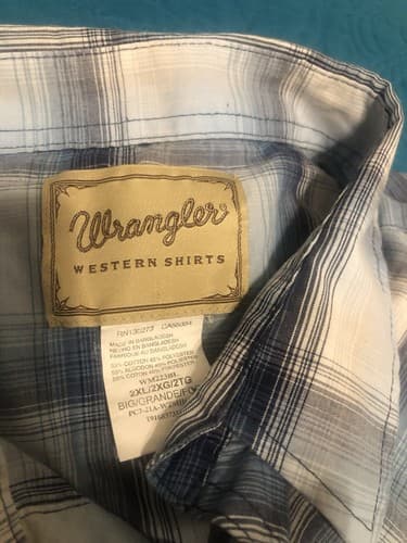 Wrangler Shirt Blue Plaid 2XL Western Pearl Snap Short Sleeve Button Up Cotton - Thumbnail 2