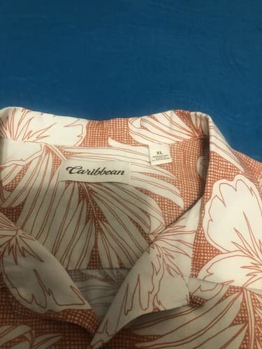 Caribbean Hawaiian Button Up Shirt Mens Size XL Orange Floral Short Sleeve - Thumbnail 2