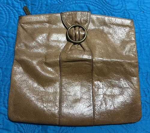 HOBO INT-Tan Cognac Brown Leather Ring Bow Kisslock Foldover Wallet VINTAGE - Thumbnail 2
