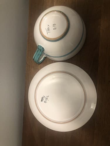 Vintage 80's Signed A-10 Italy Stoneware Handmade Mug and Saucer Handpainted - Thumbnail 7