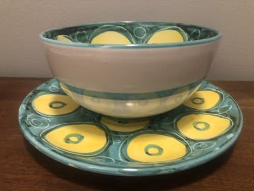 Vintage 80's Signed A-10 Italy Stoneware Handmade Mug and Saucer Handpainted - Thumbnail 3