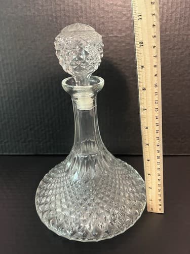 Genie Style Crystal Clear Glass Decanter Designer Style 11" Tall - Thumbnail 2