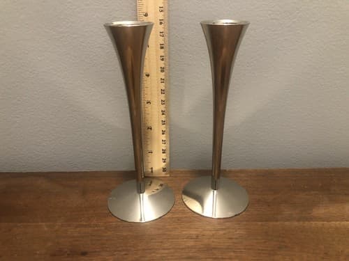 AS Solingen Germany Set Of 2 Stainless Steel Modern Candlestick Holders - Thumbnail 2
