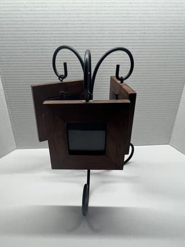 Cute Set Of Three Small Brown Wood Frames That Have A Black Metal Stand - Thumbnail 2