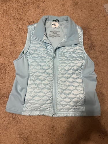 LL Bean Women Quilted Puffer Vest Large Sleeveless Full Zip Blue Jacket Stretch - Thumbnail 7
