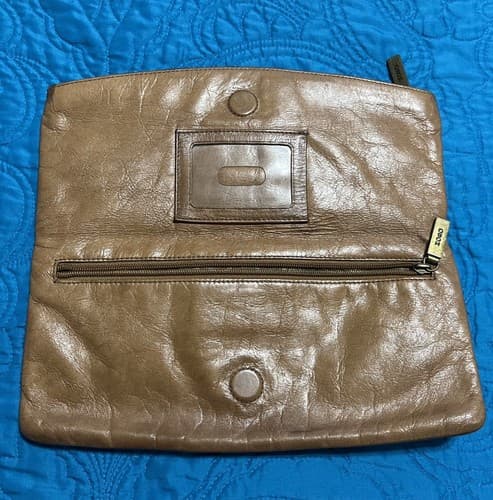 HOBO INT-Tan Cognac Brown Leather Ring Bow Kisslock Foldover Wallet VINTAGE - Thumbnail 3