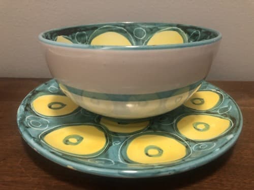 Vintage 80's Signed A-10 Italy Stoneware Handmade Mug and Saucer Handpainted - Thumbnail 2