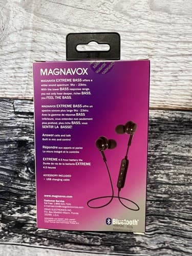 Magnavox In-Ear Silicone Earbuds Extreme Bass w/ 3.5 mm Headphone Jack Black NEW - Thumbnail 2