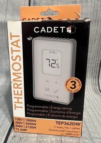 Cadet TEP362DW Programmable Thermostat, Digital, 120/240/208V, White