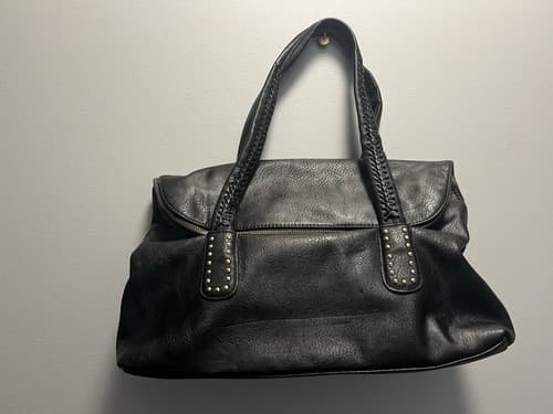 Unique BIG BUDDHA Black handbag braided handle with metal stud details