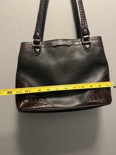 Leather Brighton Handbag Crocodile Embossed Trim Blk Brn 11"X8" Excellent Cond. - Thumbnail 4