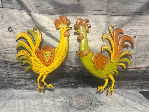 Vintage CAST ALUMINUM ROOSTERS "SEXTON 1967 USA"~PAIR 14 " X 12.5 " EACH