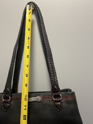 Leather Brighton Handbag Crocodile Embossed Trim Blk Brn 11"X8" Excellent Cond. - Thumbnail 5