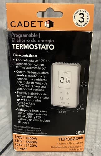 Cadet TEP362DW Programmable Thermostat, Digital, 120/240/208V, White - Thumbnail 2