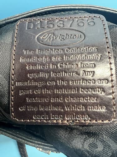Leather Brighton Handbag Crocodile Embossed Trim Blk Brn 11"X8" Excellent Cond. - Thumbnail 7
