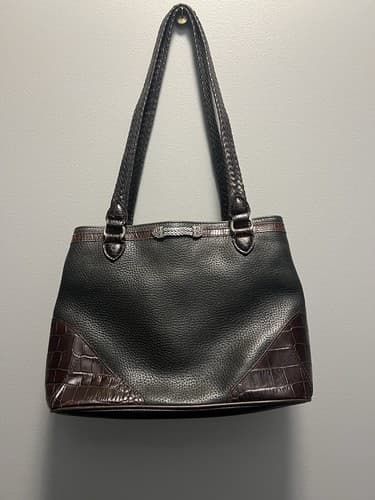 Leather Brighton Handbag Crocodile Embossed Trim Blk Brn 11"X8" Excellent Cond.