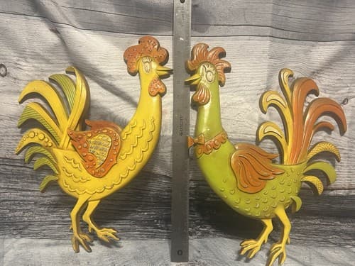 Vintage CAST ALUMINUM ROOSTERS "SEXTON 1967 USA"~PAIR 14 " X 12.5 " EACH - Thumbnail 2