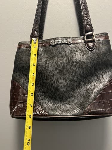 Leather Brighton Handbag Crocodile Embossed Trim Blk Brn 11"X8" Excellent Cond. - Thumbnail 3