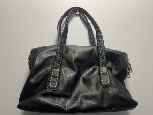Unique BIG BUDDHA Black handbag braided handle with metal stud details - Thumbnail 2