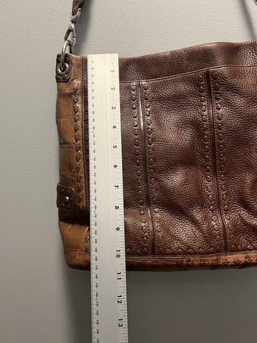 Leather Brighton Handbag Crocodile Embossed Trim Brown 11"X12" Excellent Cond. - Thumbnail 3