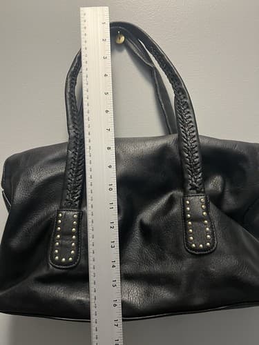 Unique BIG BUDDHA Black handbag braided handle with metal stud details - Thumbnail 3