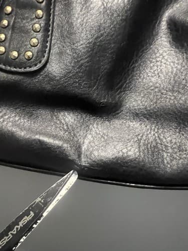 Unique BIG BUDDHA Black handbag braided handle with metal stud details - Thumbnail 9