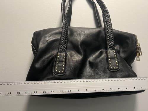 Unique BIG BUDDHA Black handbag braided handle with metal stud details - Thumbnail 4