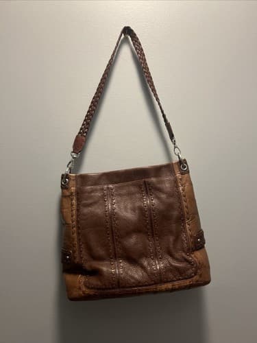 Leather Brighton Handbag Crocodile Embossed Trim Brown 11"X12" Excellent Cond. - Thumbnail 7