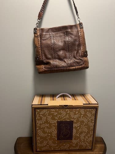 Leather Brighton Handbag Crocodile Embossed Trim Brown 11"X12" Excellent Cond. - Thumbnail 8