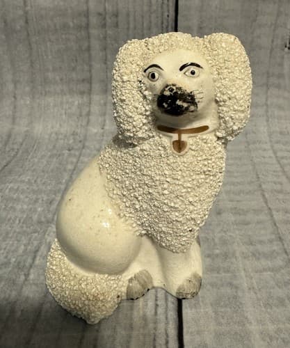 English Staffordshire single dog Poodle-19th c~ 4 1/2" high by 3"wide