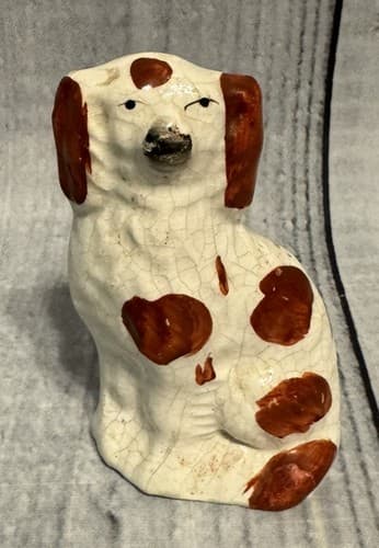 English Staffordshire single popular Spaniel Dog -19th c~ 3 1/2" high by 2" wide
