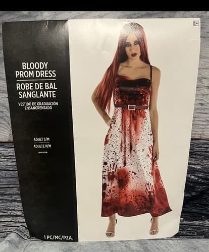 Bloody Prom Dress Zombie Scary Carrie Bride Dress Up Halloween Adult Costume