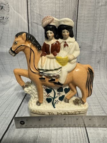 Antique Staffordshire Titled couple on horse~"Going to Market" 19th Century - Thumbnail 4