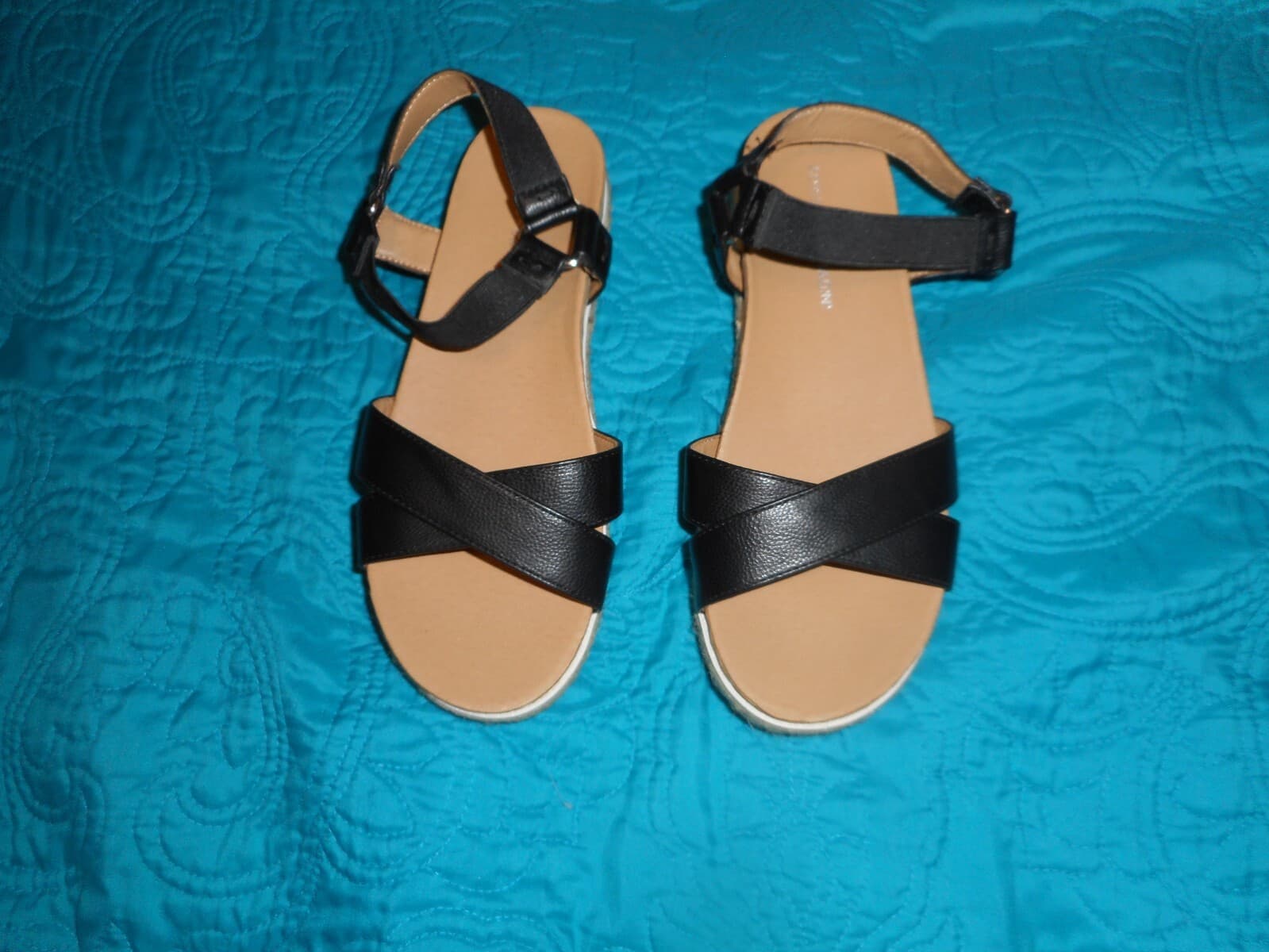 Adrienne Vittadini Sport Womens 7M Sandals Parisha Black Strappy Espadrille cork