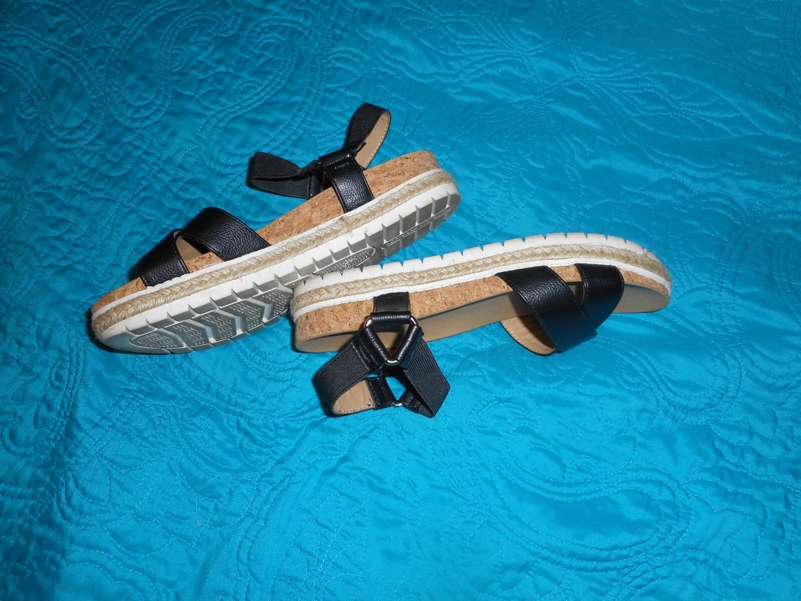 Adrienne Vittadini Sport Womens 7M Sandals Parisha Black Strappy Espadrille cork - Thumbnail 2