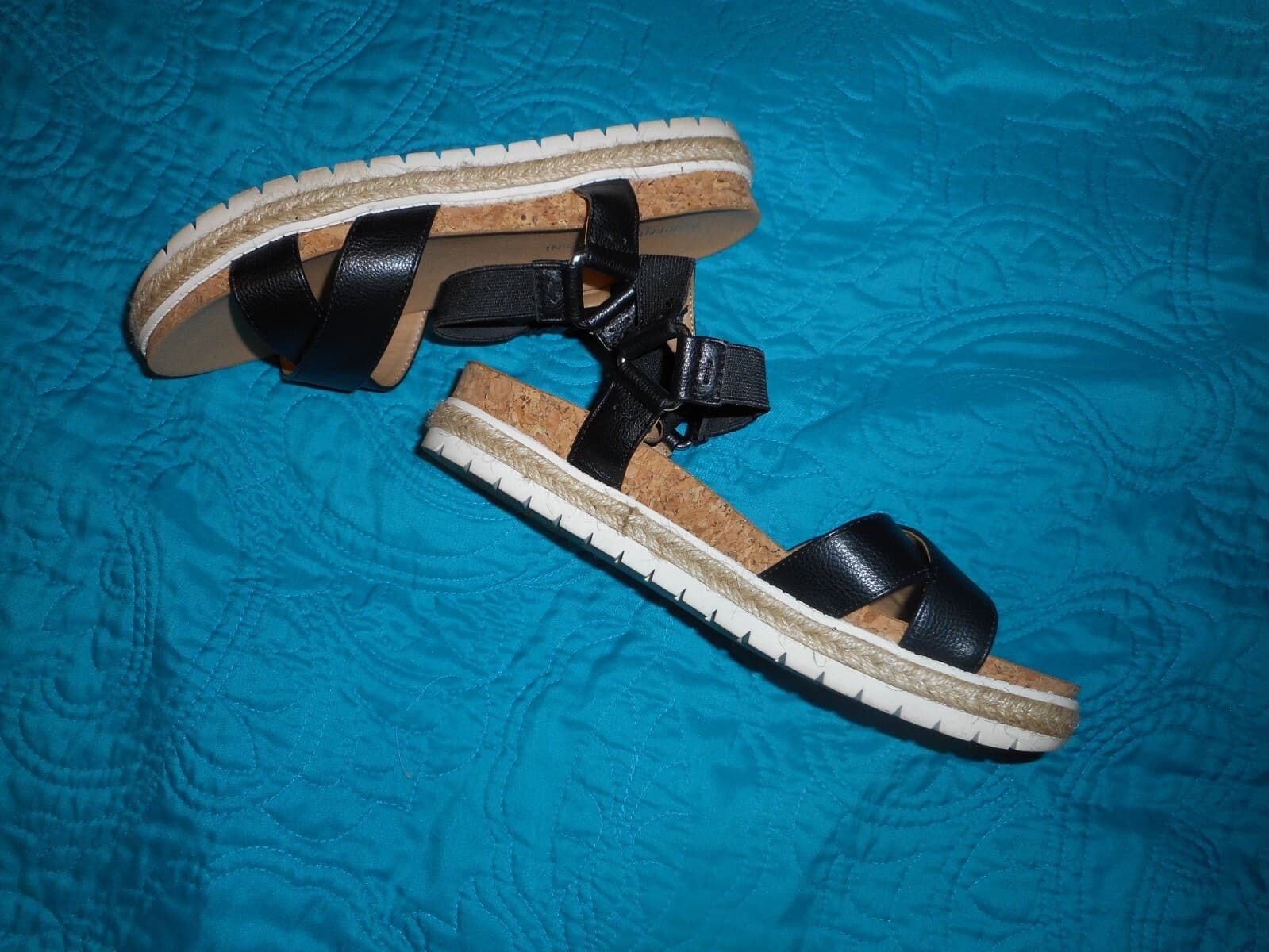Adrienne Vittadini Sport Womens 7M Sandals Parisha Black Strappy Espadrille cork - Thumbnail 3