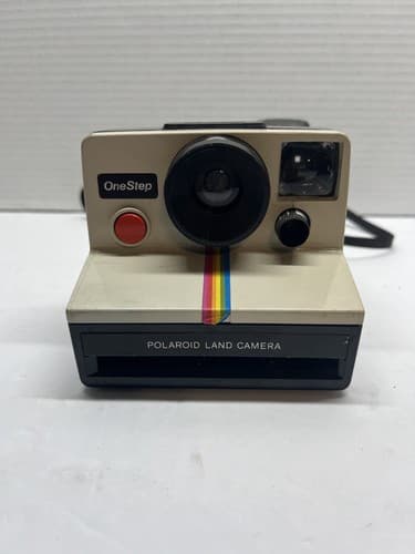 Vintage Original Polaroid One Step Land Camera White Rainbow Stripe With Strap