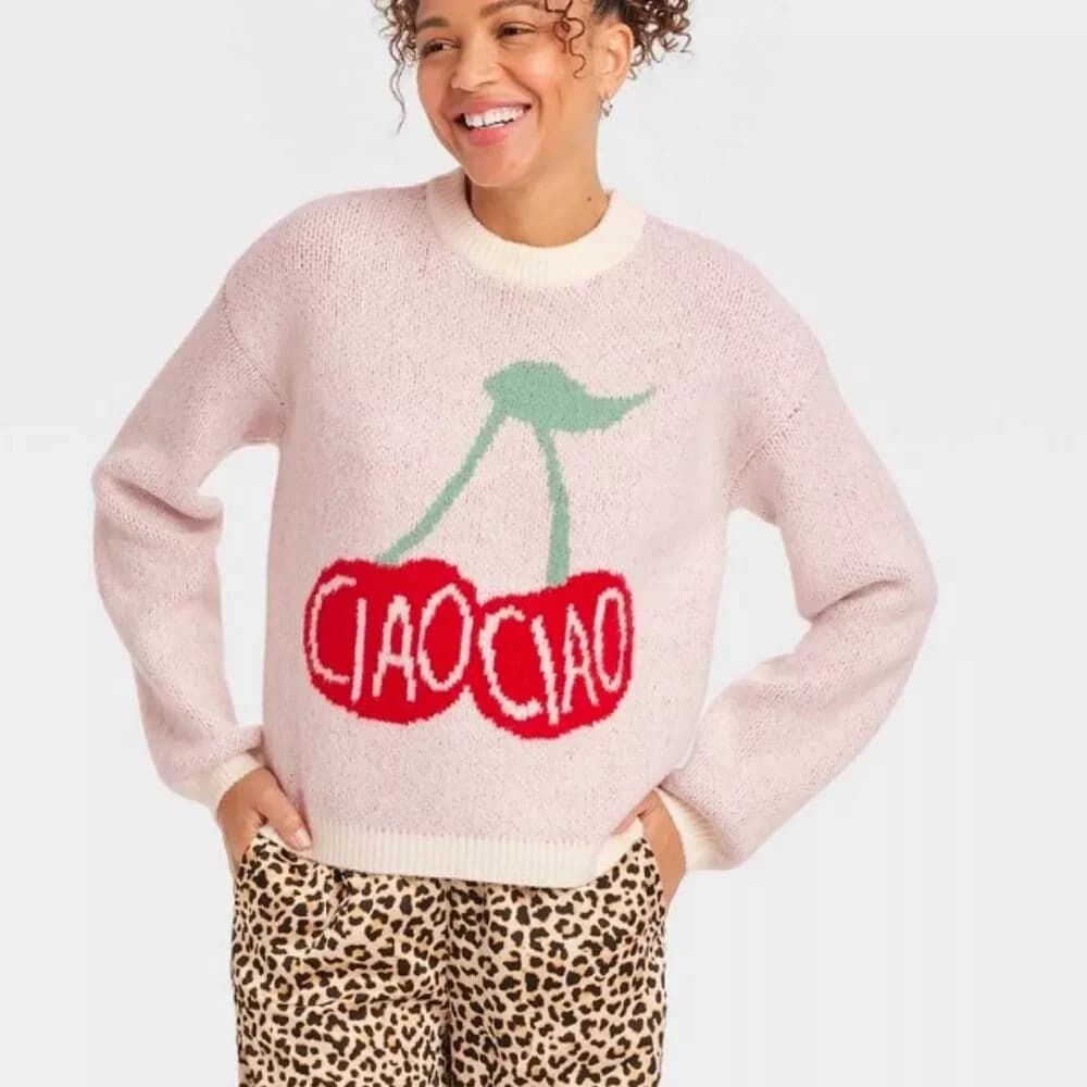 Target Sweater New Day Cream Red Cherries Ciao Ciao Choice~XS, S, M, L, XL, XXL